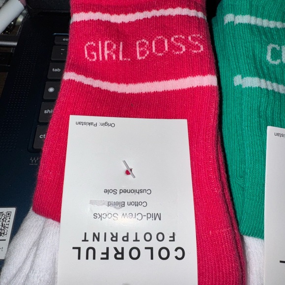 4 pair women’s mid crew socks. Girl Boss and Cutesy - Picture 2 of 6